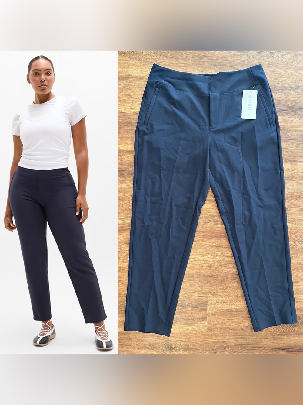 NWT ATHLETA 16 TALL Endless Pant Navy Blue Pull On Casual Travel Work Commute